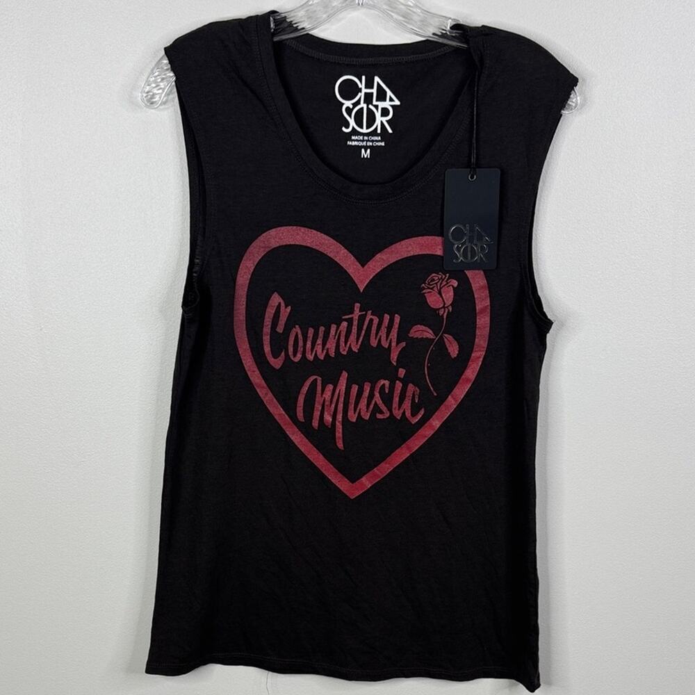 NWT Chaser Women's Medium Country Music Rose Graphic Muscle Tee Tank Top M